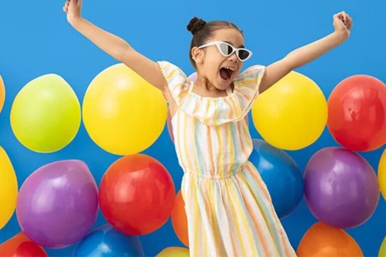 Balloons behind the girl